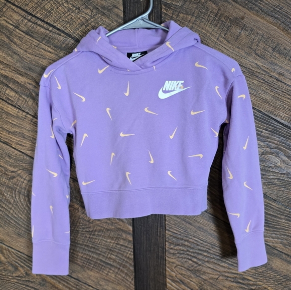 Nike Other - Nike Kids Girls Purple Cropped Hoodie with Peach Swooshes Size Small